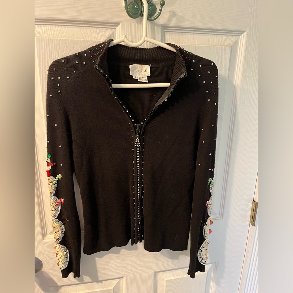 Black Beaded Christmas Women's Sweater